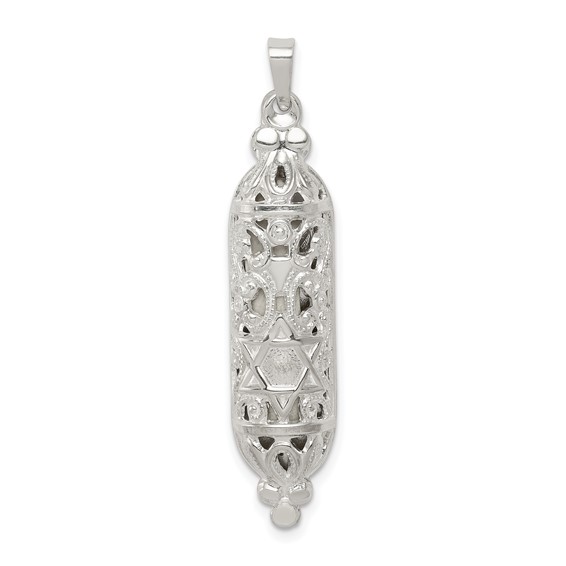 Sterling Silver Fancy Mezuzah Pendant