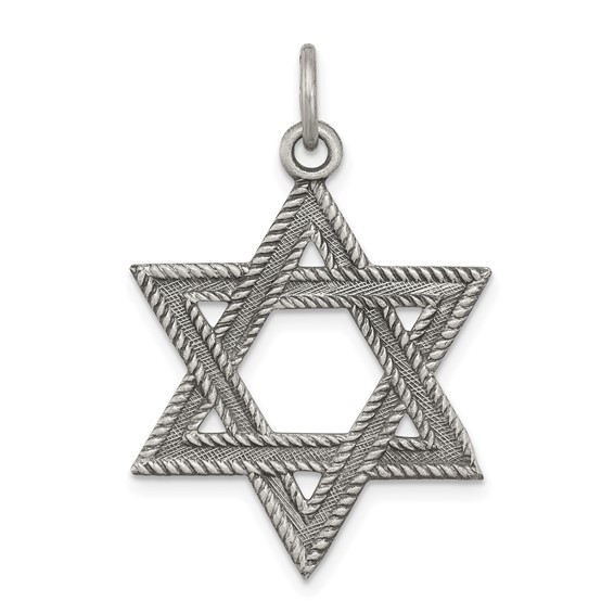 Sterling Silver Textured Antiqued Star Of David Pendant