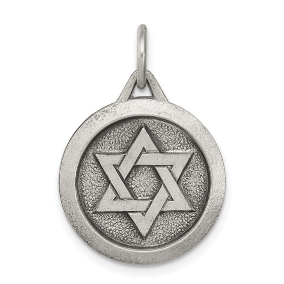 Sterling Silver Antiqued Circle Star Of David Pendant