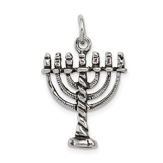 Sterling Silver Ornate Menorah Pendant