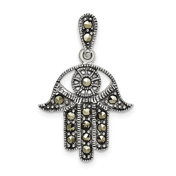Sterling Silver Antiquued Marcasite Hamsa Pendant