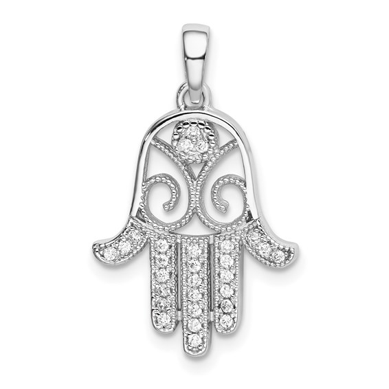 Sterling Silver Hamsa Cz Pendant