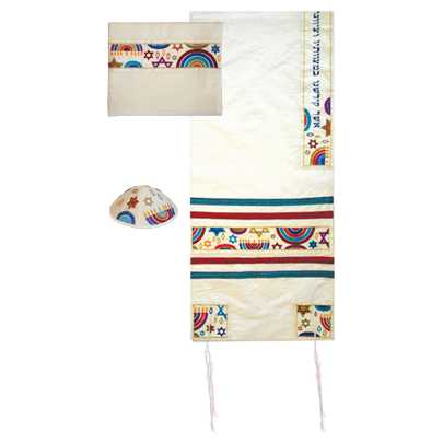 Multi-Color Raw Silk Rainbow Star Of David Tallit Set By Yair Emanuel - 16" X 70"