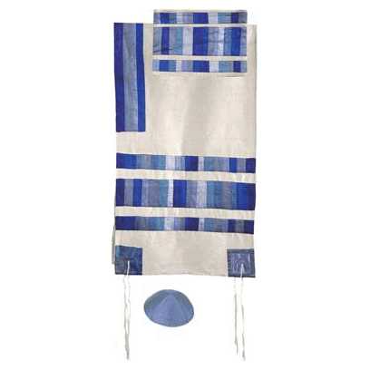 Raw Silk Applique Striped Tallit Set By Yair Emanuel