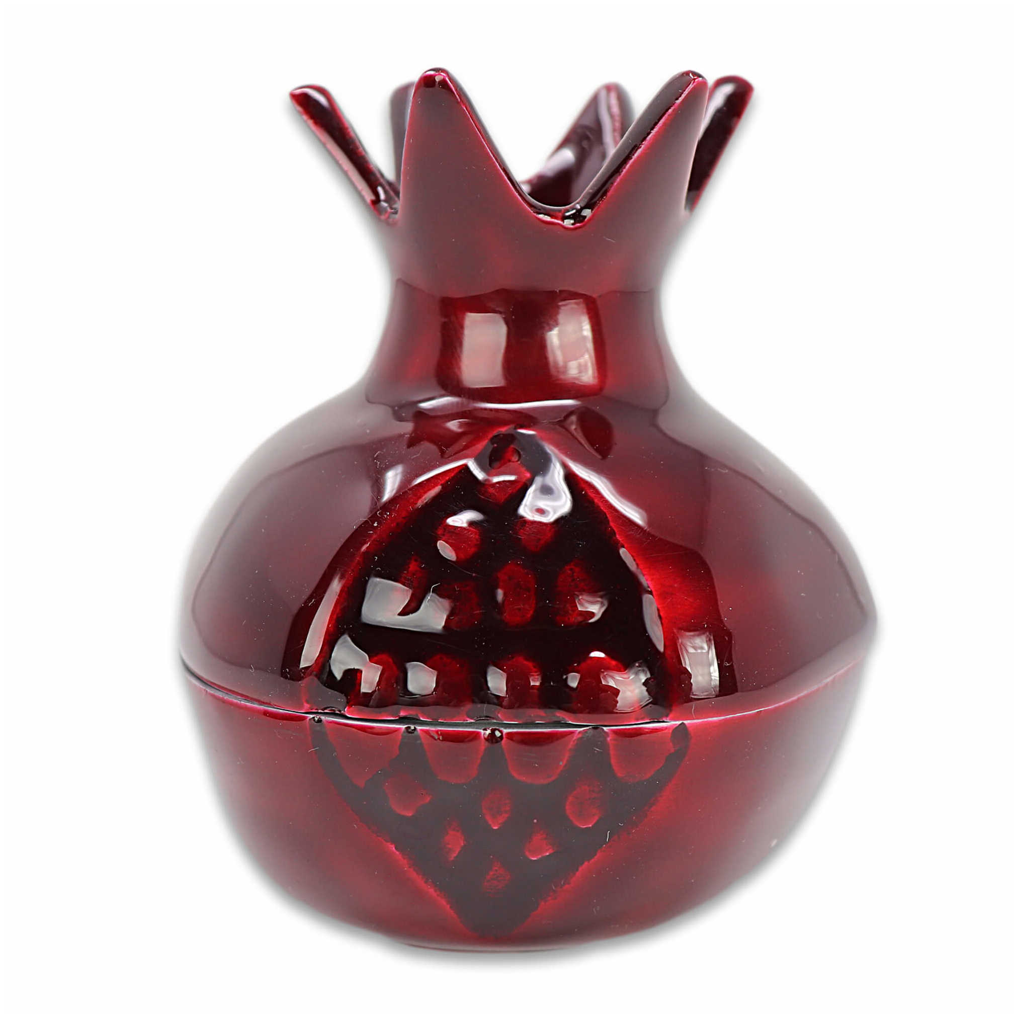 Small Red Aluminum Pomegranate Honey Dish By Yair Emanuel -Perfect For Rosh Hashanah