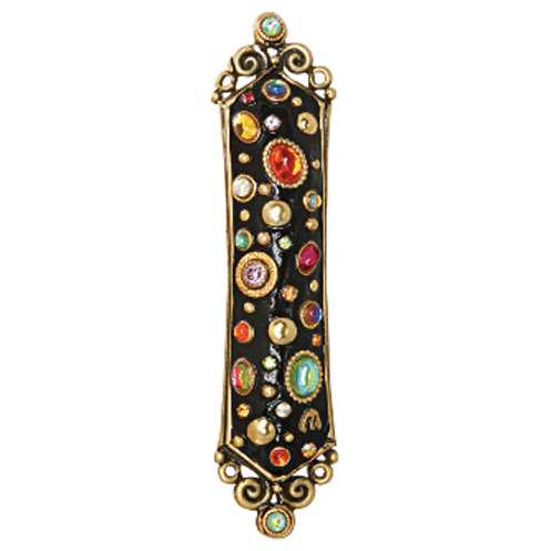 Regal Multi-Color Ornamented Black Mezuzah Case