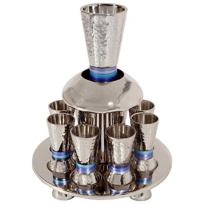 Hammered Nickel Cylinder Shaped Kiddush Cup With Silver Rings CUT-3 Yair Emanuel air Emanuel
