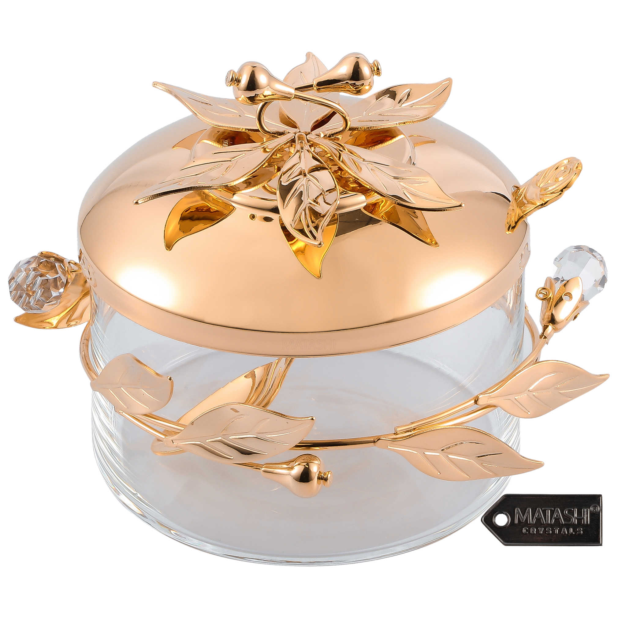 Rose Gold Flower And Vine Designed Decorative Dish With Spoon -Perfect For Rosh Hashanah