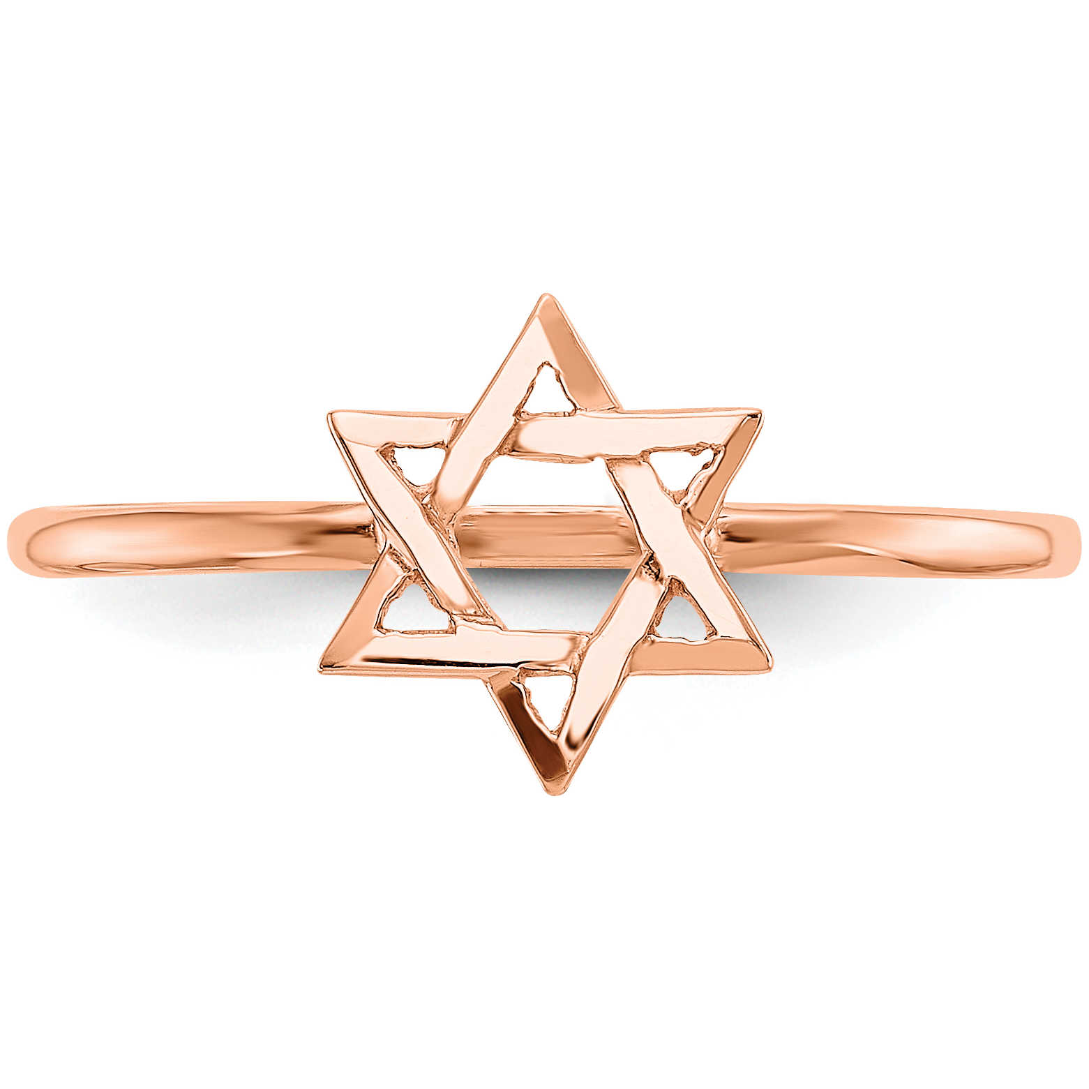 14K Rose Gold Polished Star Of David Ring - Size 7
