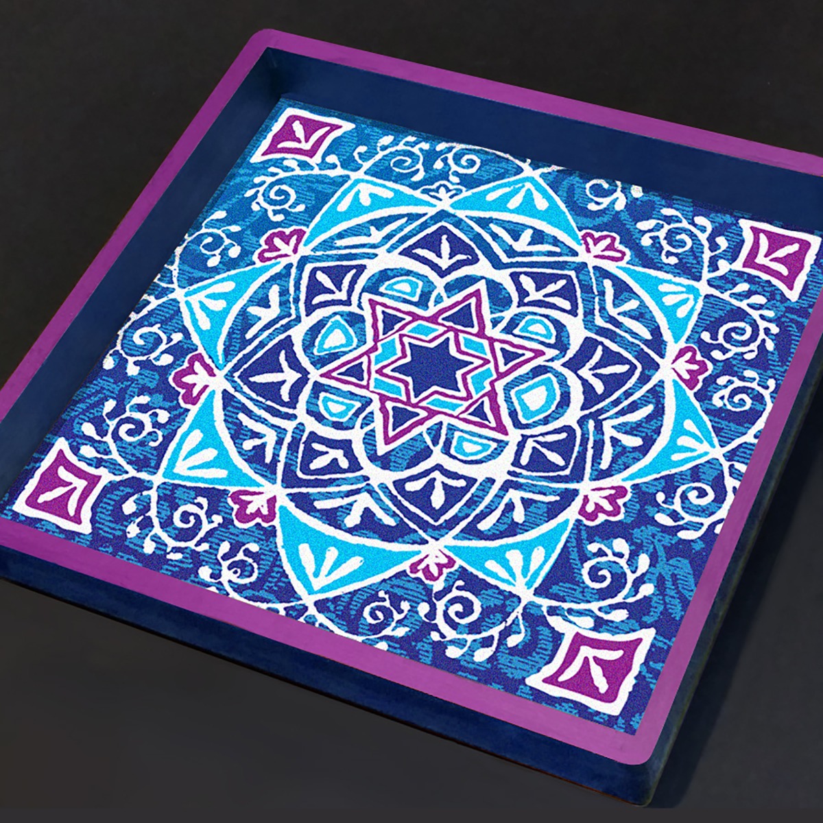 Hand Crafted Wooden Mandala Matzah Tray