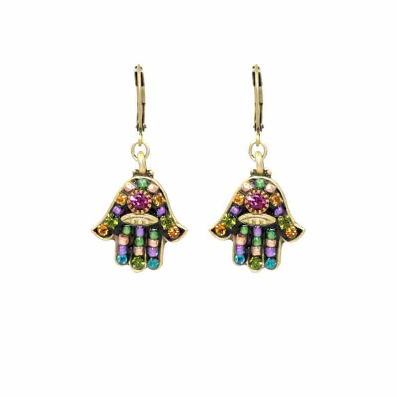 Multi Crystal Black Hamsa Earrings