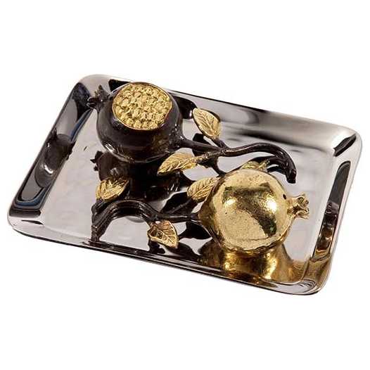 Golden Pomegranates Small Salt & Pepper Shakers With Tray By Yair Emanuel