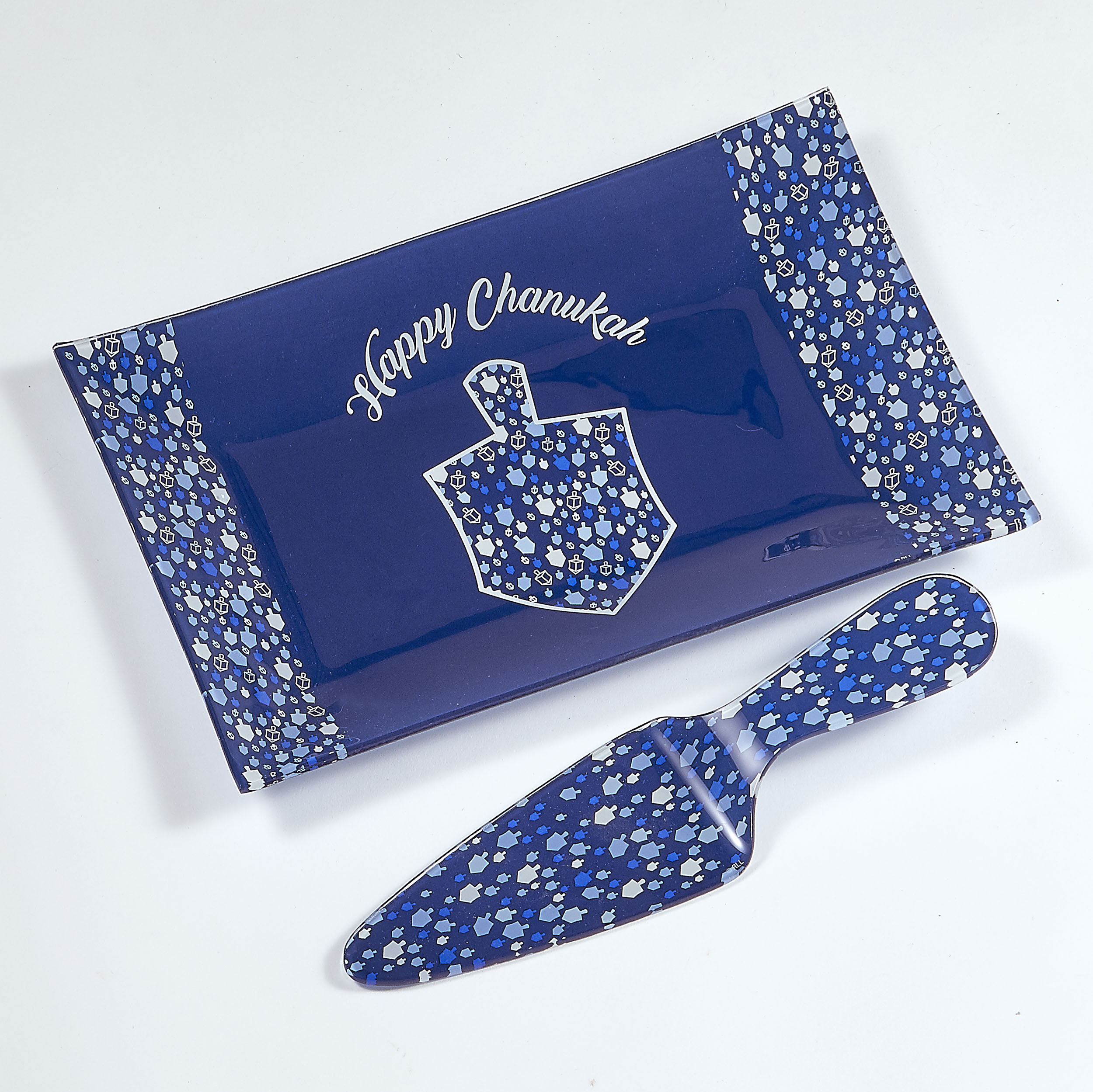 CHANUKAH TRAY/SERVER SET, "MOSAIC",GLASS, 11.5" x 7.5", GIFT BOX