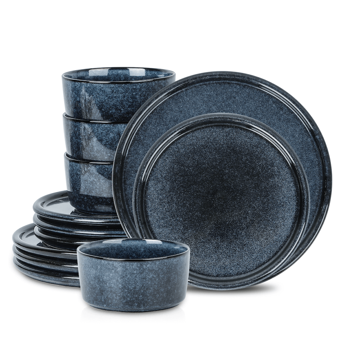 Stone Lain Eden Stoneware 12-Piece Dinnerware Set, Dark Blue