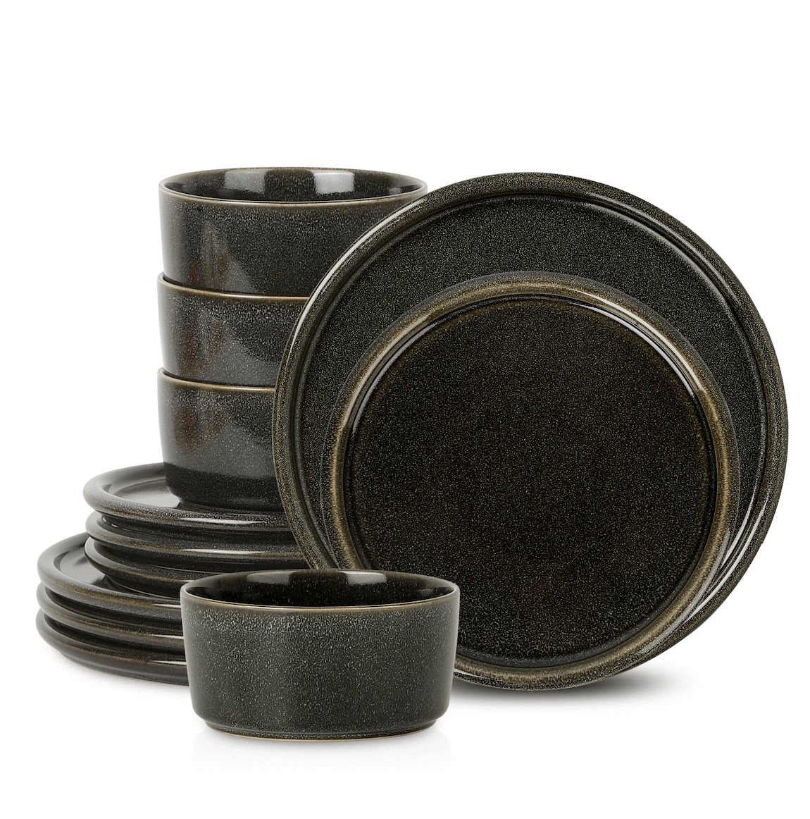 Stone Lain Eden Stoneware 12-Piece Dinnerware Set, Charcoal Grey