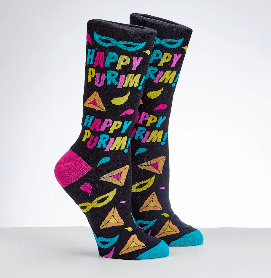 "Happy Purim" Adult Crew Socks