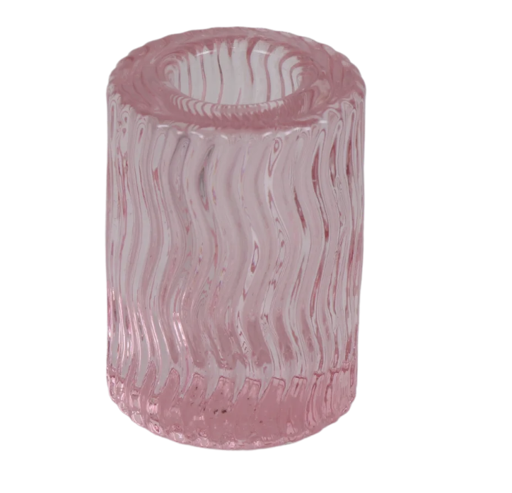 Pink Wavy Crystal Candlestick 2"