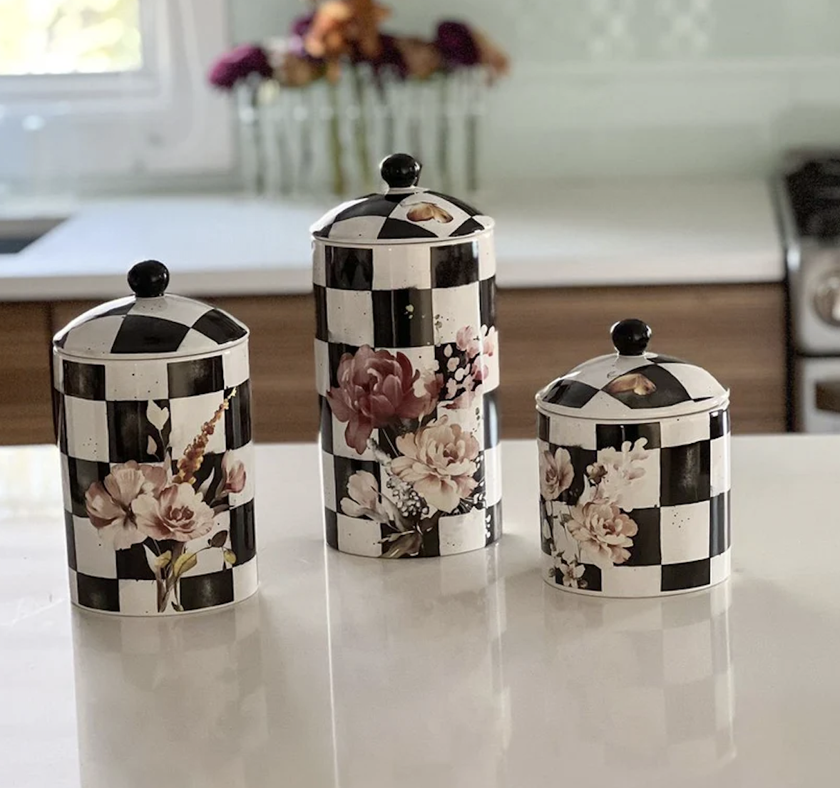 Chic Checkered Porcelain Cookie Jars