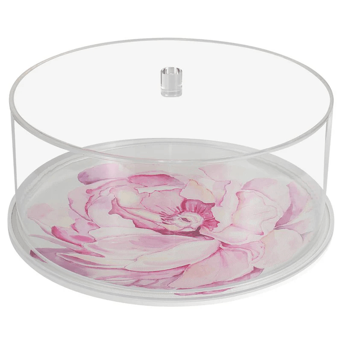 Lucite & Leatherette Flower Cake Dome
