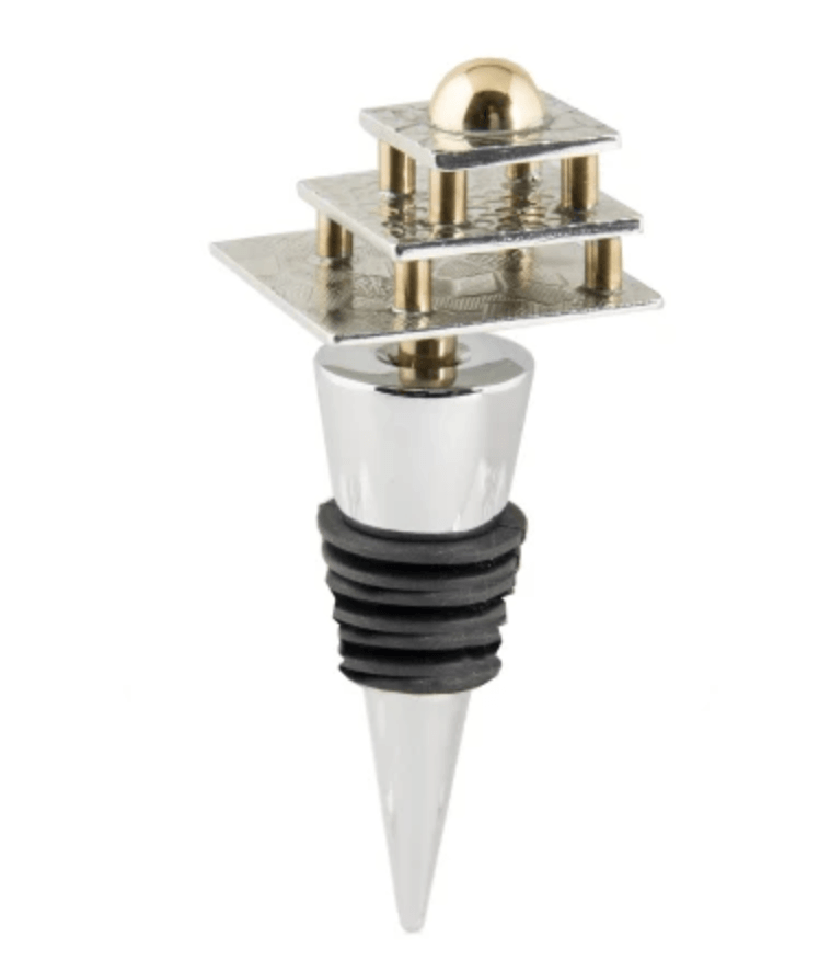 Joy Stember Three Layer Square Wine Bottle Stopper with Brass Accents