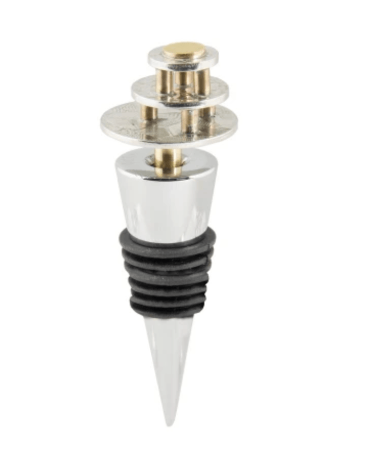 Joy Stember Three Layer Round Wine Bottle Stopper with Brass Accents