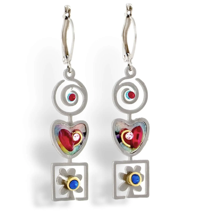 Heart Spiral And Flower Earrings