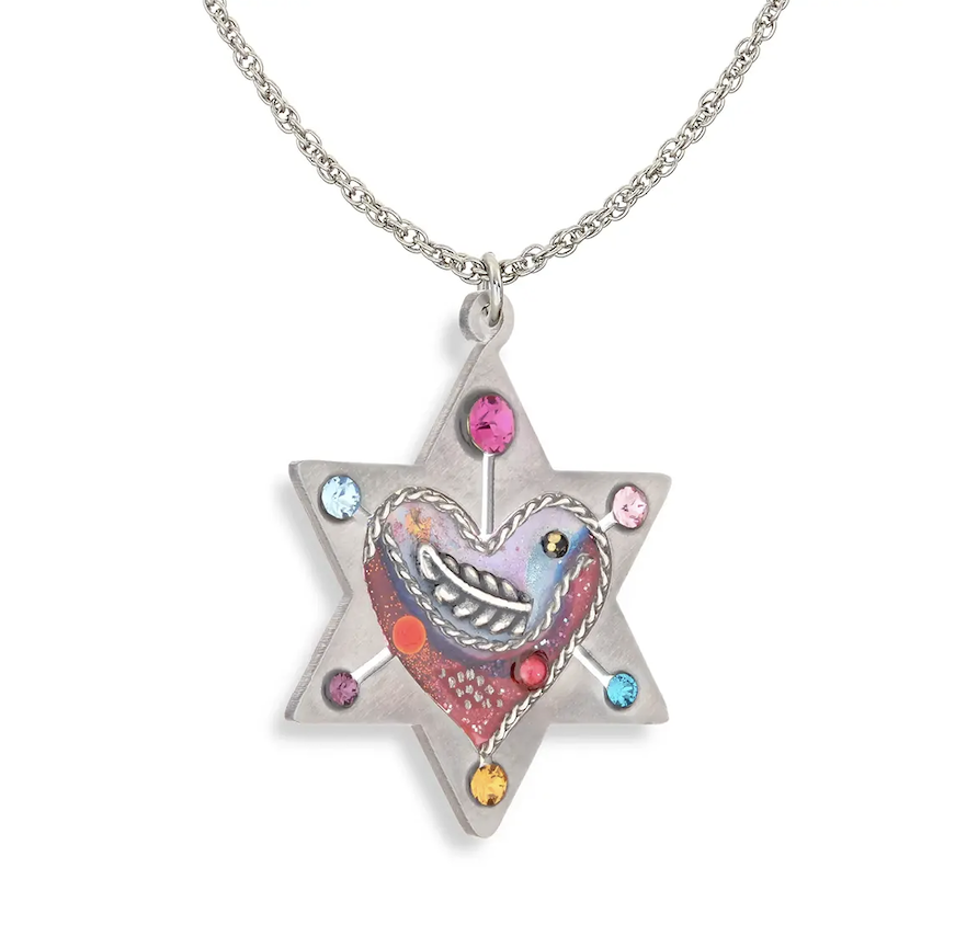 Star Of David With Heart & Dove Necklace