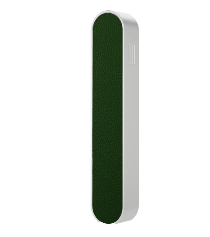 Modern Mezuzah - Silver Base & Green Leather Cover