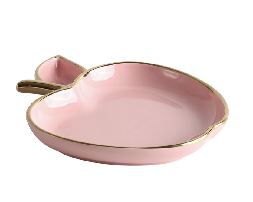 Pink Porcelain Apple Shaped Dish with Gold Trim