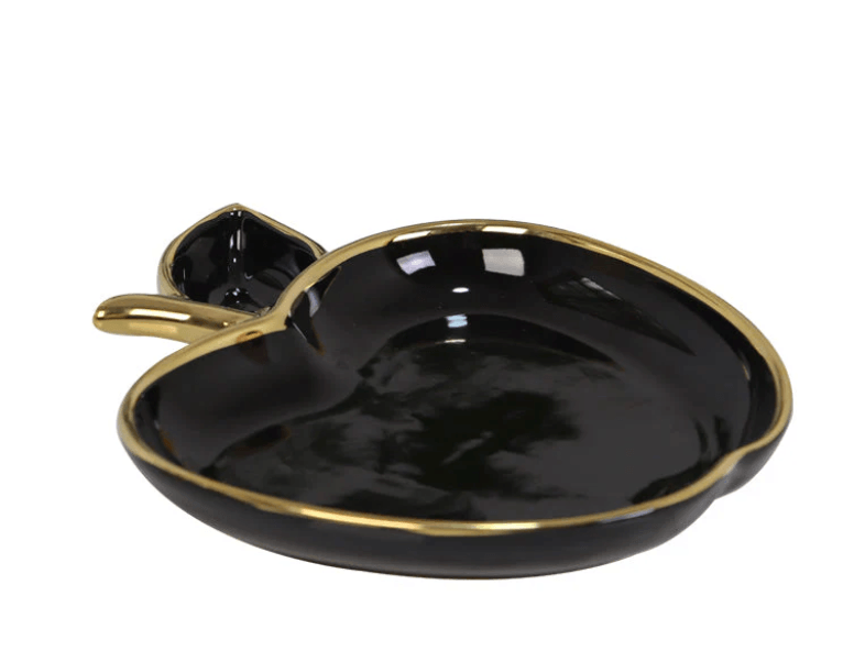 Black Porcelain Apple Shaped Dish with Gold Trim