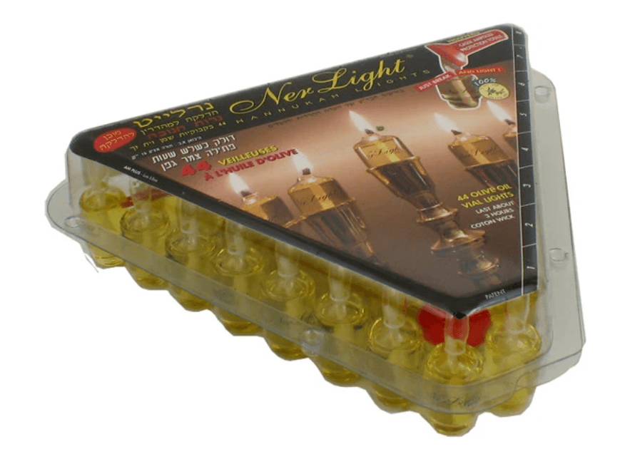 Ner Light Channukah Lights-Box of 44 olive oil vials