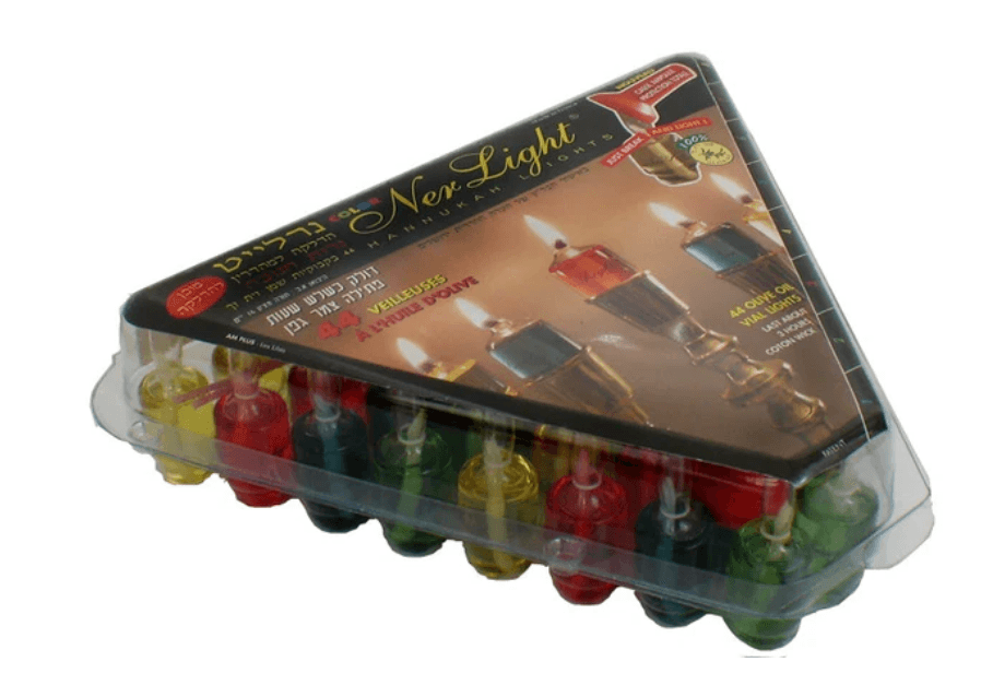 Ner Light Channukah Lights Colored -Box of 44 olive oil vials