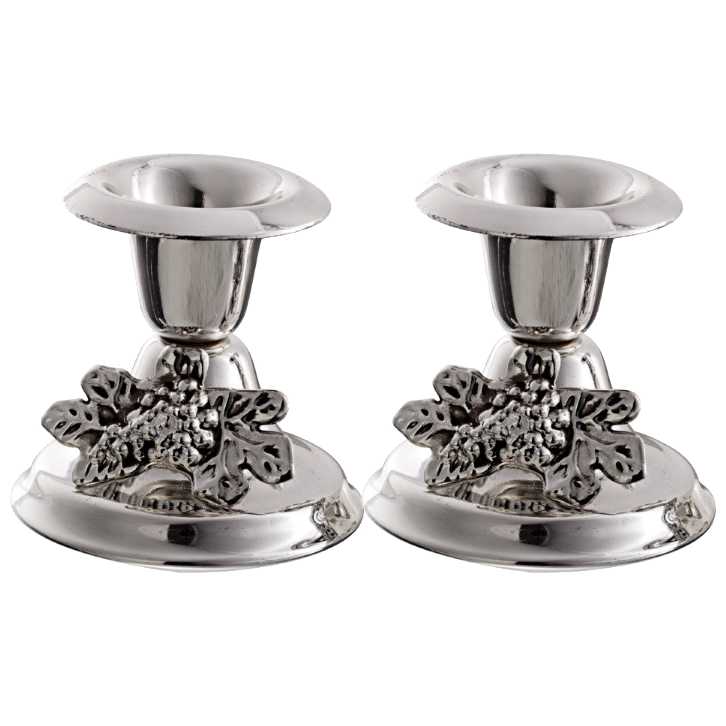 Silver Plated Mini Candlestick Set Grapes 2.5 In