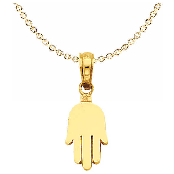 Small 14K Solid Yellow Gold Contemporary Hamsa Pendant