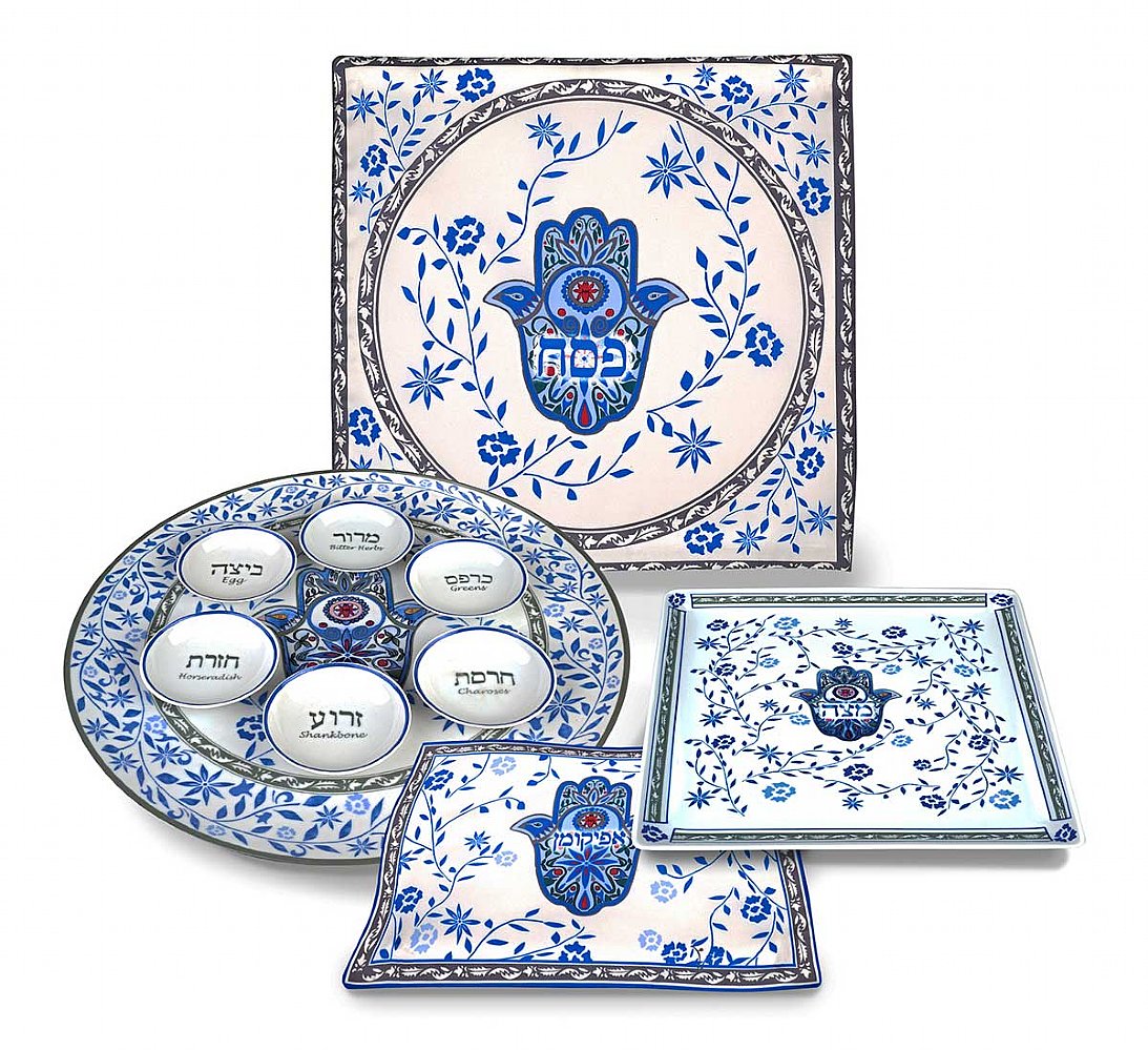 10 Piece Passover Seder Set Blue Hamsa Collection