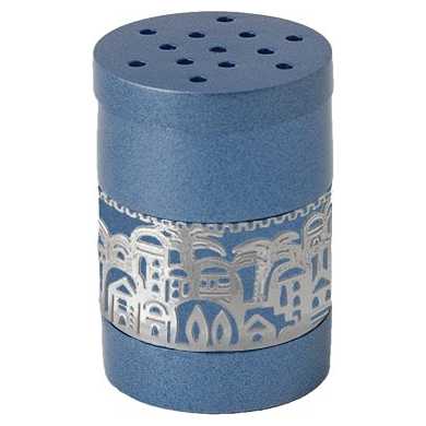 Blue Besamim Spice Box With Silver Jerusalem Overlay By Yair Emanuel -Perfect For Shabbat