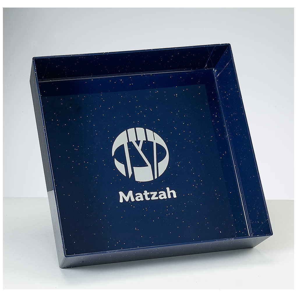 Square Navy Ps Matzah Tray With Silver Glitter -Perfect For Passover