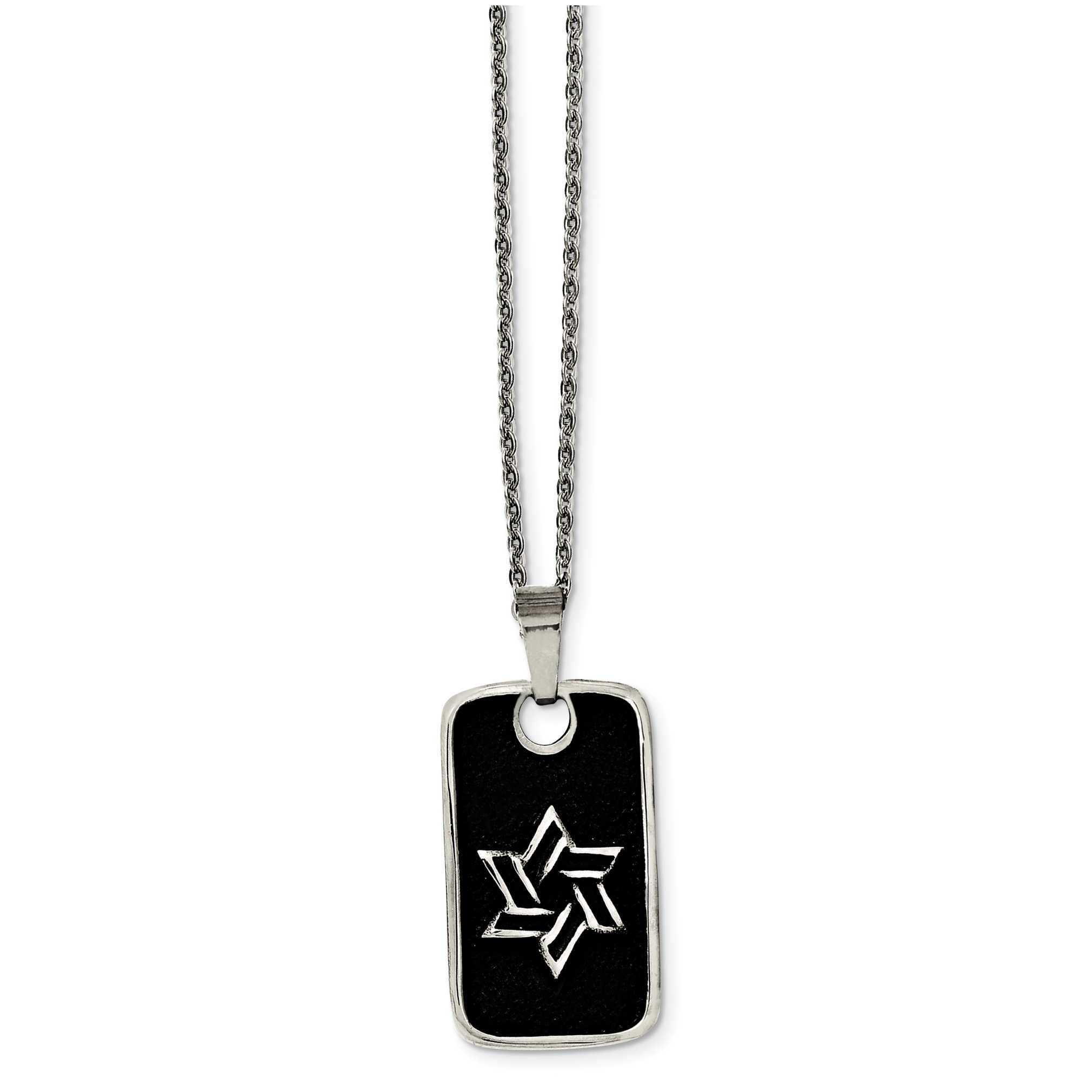Stainless Steel Antiqued Star Of David Dog Tag Necklace