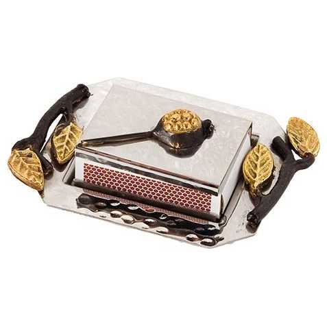 Stainless Steel Golden Pomegranate Matchbox Holder With Tray By Yair Emanuel