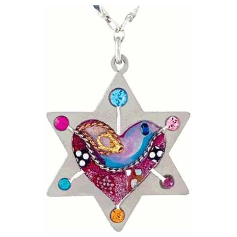 Star Of David With Heart & Dove Necklace