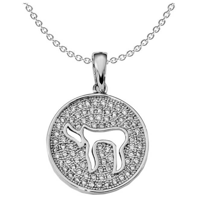 Sterling Silver Round Cz Cut-Out Chai Pendant