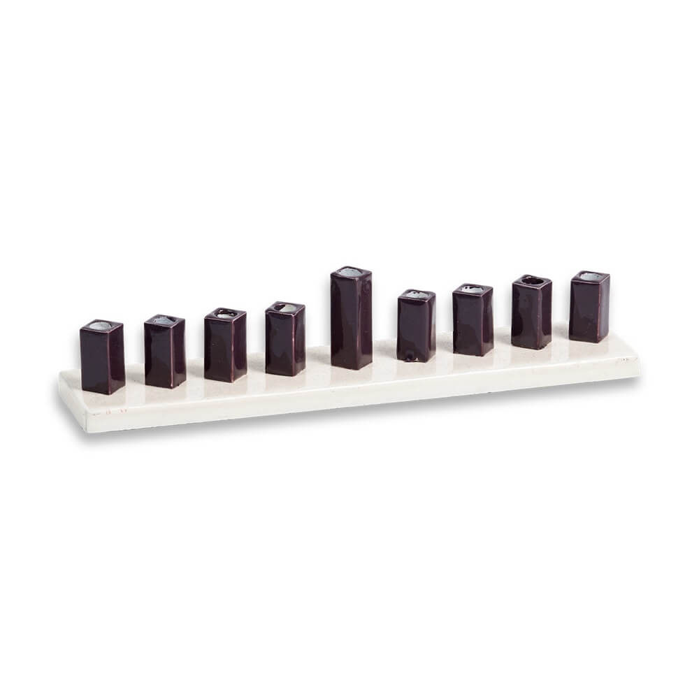 Strip Menorah Enamel Finish - Pearl And Black