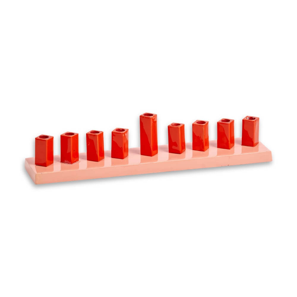 Strip Menorah Enamel Finish - Orange