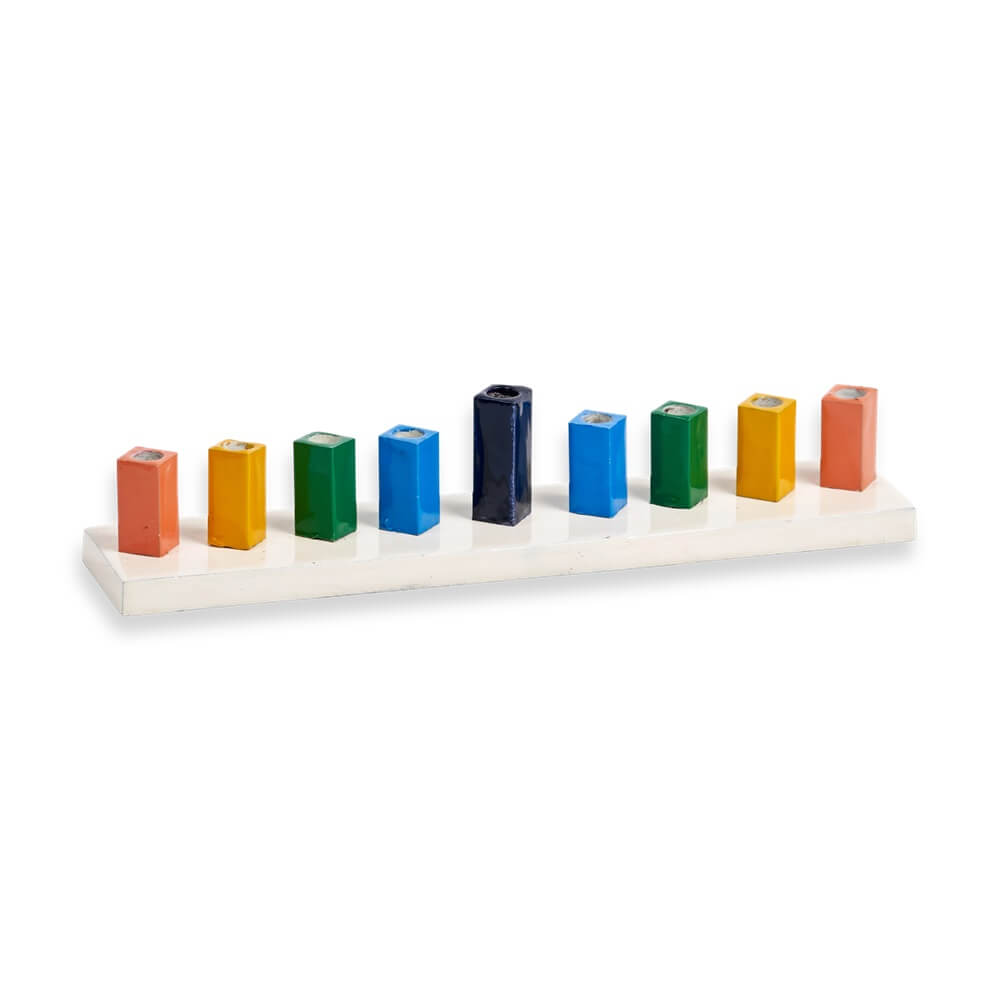 Strip Menorah Enamel Finish - Rainbow Colors
