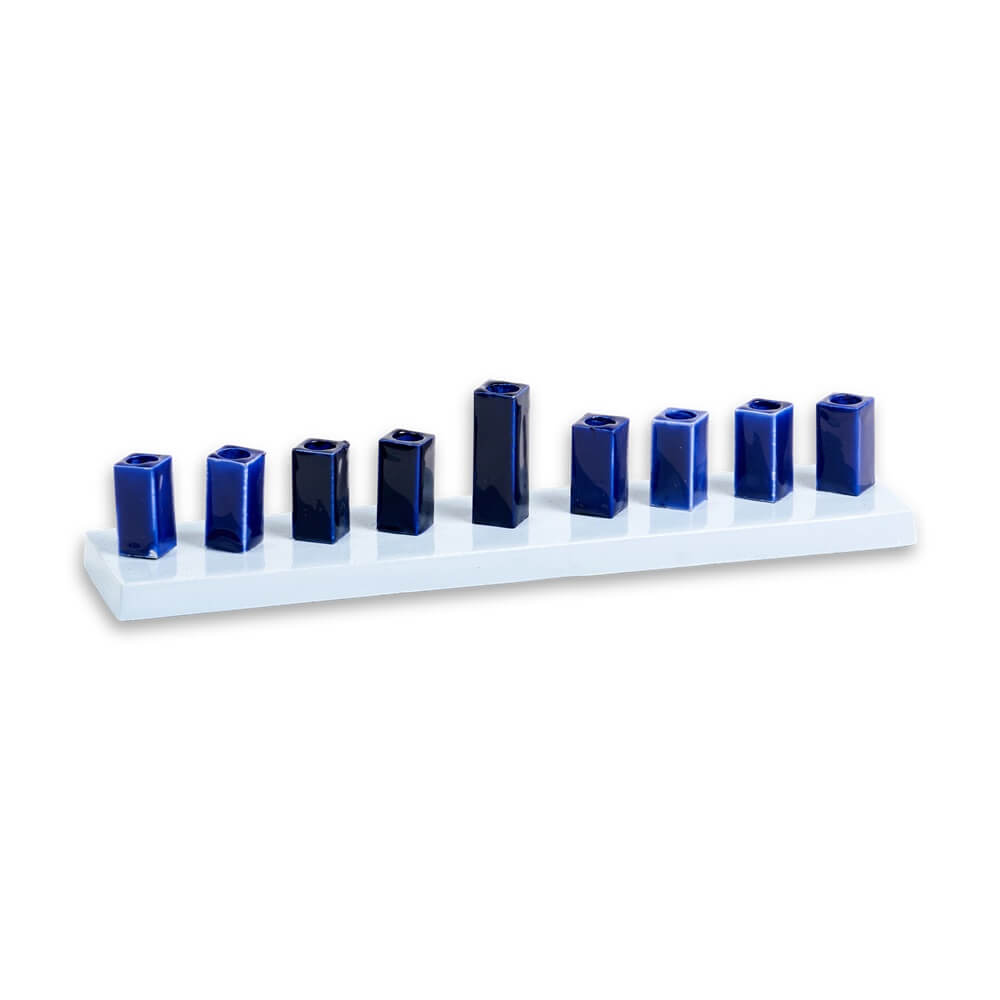 Strip Menorah Enamel Finish - Purple And Navy