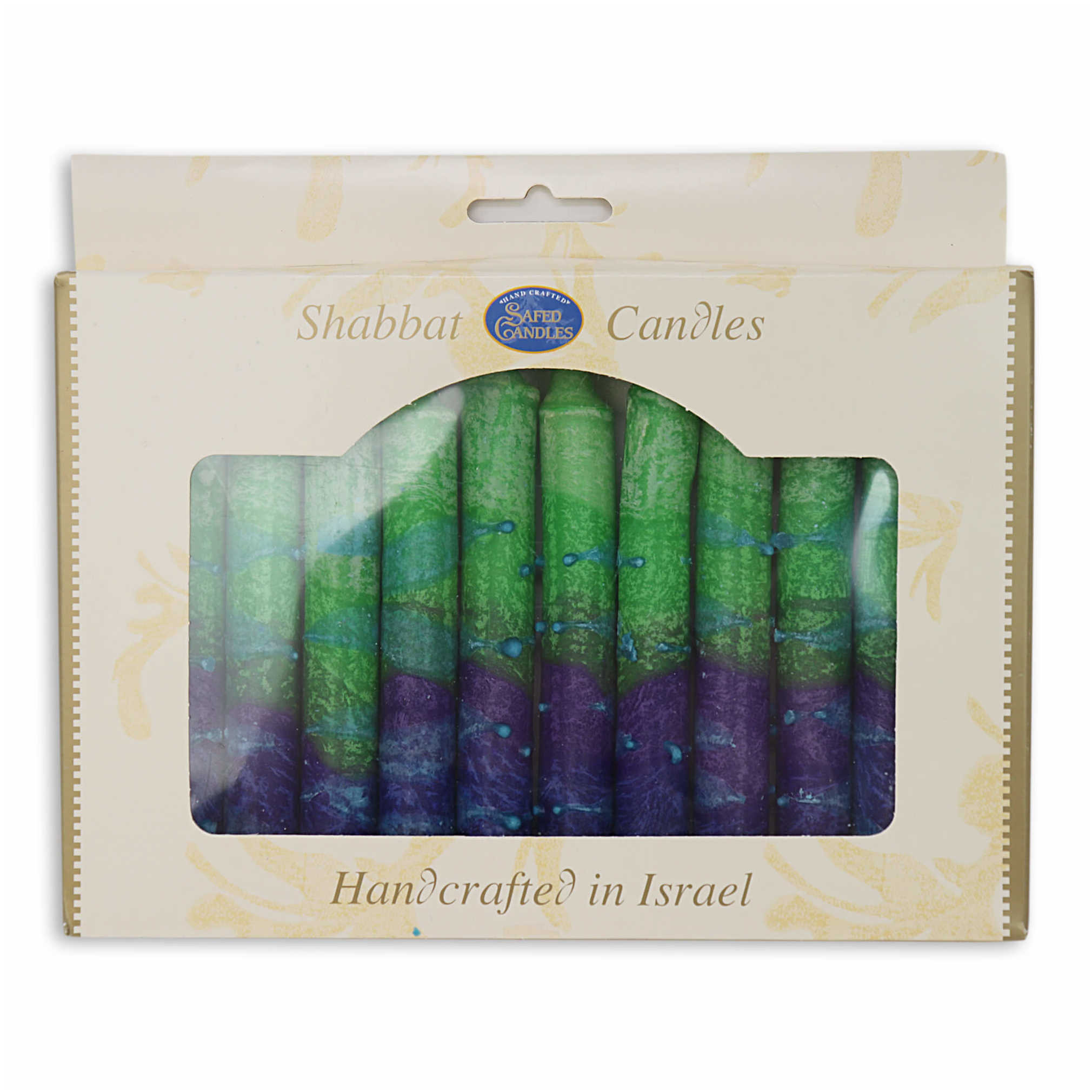 Green Sunrise Shabbat Candle 12 Pack By Safed Candles