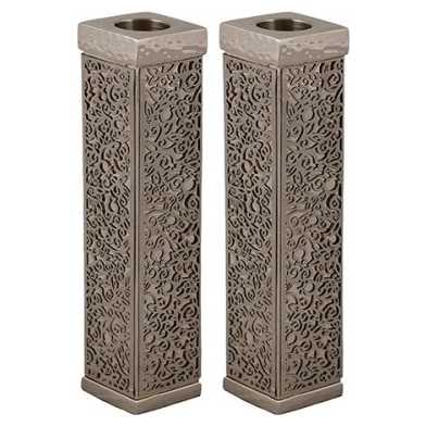 Tall Square Metal Cutout Candlesticks