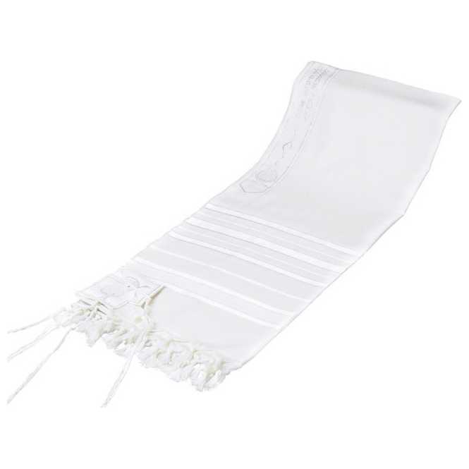 Tashbetz Traditional White With White Stripes Wool Tallit