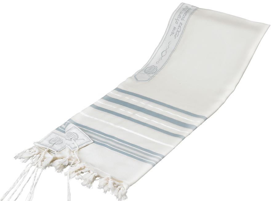 Tashbetz Traditional Gray & Silver Stripes Wool Tallit