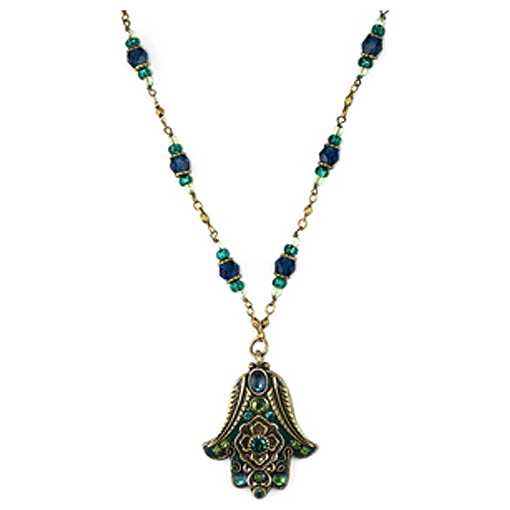 Teal Hamsa With Beaded Chain Necklace